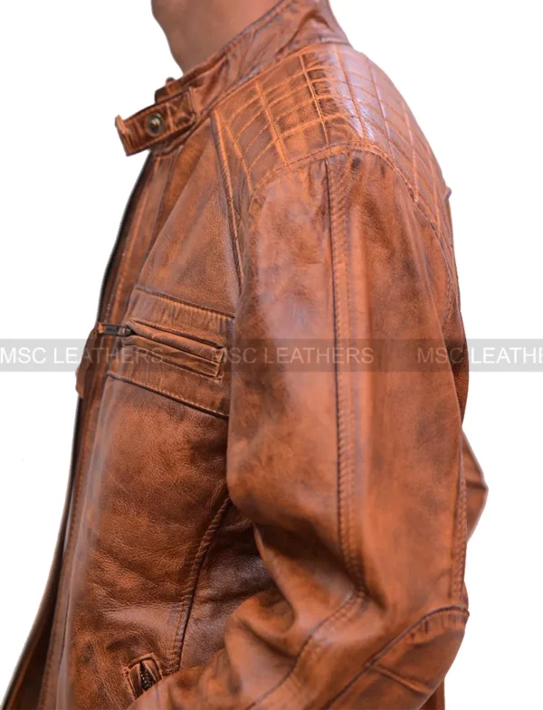 David Beckham Distressed Vintage Biker Motorcycle Mens Cafe Racer Leather Jacket - Image 4