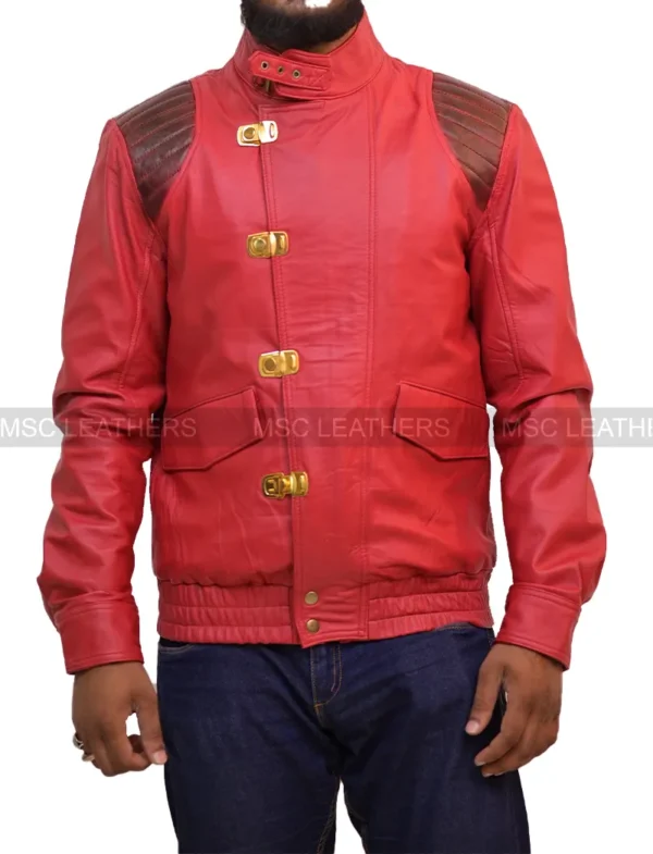 Akira Kaneda Red Real Leather Motorcycle Biker Cafe Racer Vintage Biker Jacket