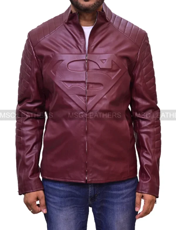 Superman Smallville Maroon Real Faux Leather Motorcycle Jacket Halloween Cosplay