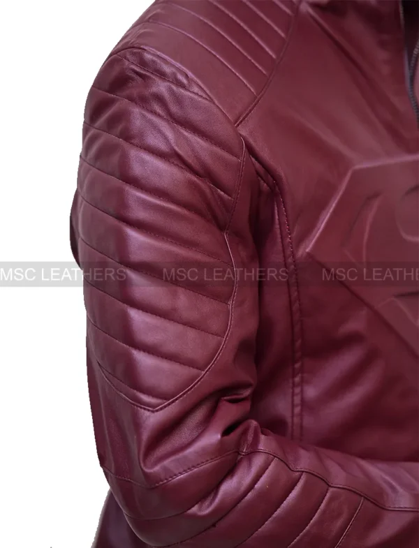 Superman Smallville Maroon Real Faux Leather Motorcycle Jacket Halloween Cosplay - Image 3