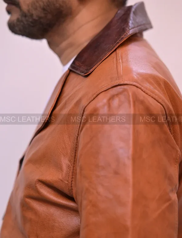 Men's Arthur Morgan Red Redemption II Dead Tan Brown Genuine Leather Coat Jacket - Image 3