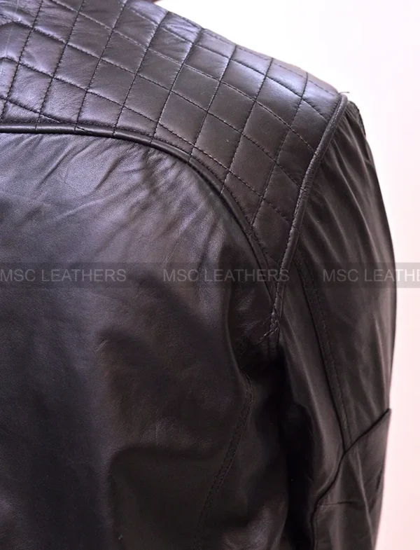 Men Diamond Classic Black Biker Motorcycle Retro Genuine Leather Jacket - Image 3