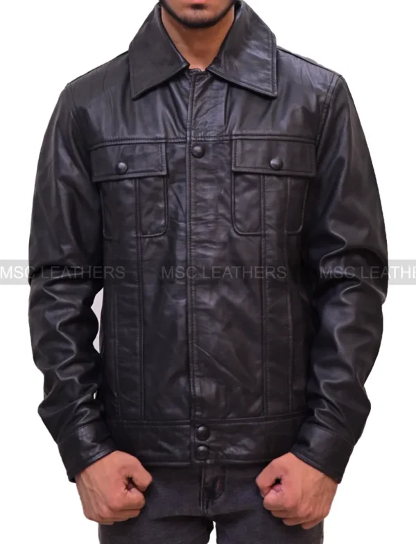 Elvis Presley Men's Trucker Black Classic Soft Retro Real Leather Fashion Jacket