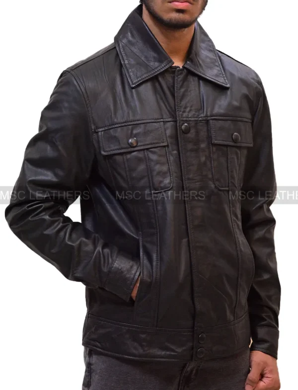 Elvis Presley Men's Trucker Black Classic Soft Retro Real Leather Fashion Jacket - Image 3