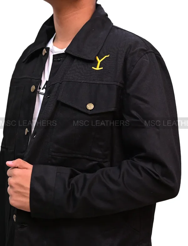 Men's Yellowstone Black Cole Hauser Rip Wheeler Stylish Biker Cotton Jacket - Image 3