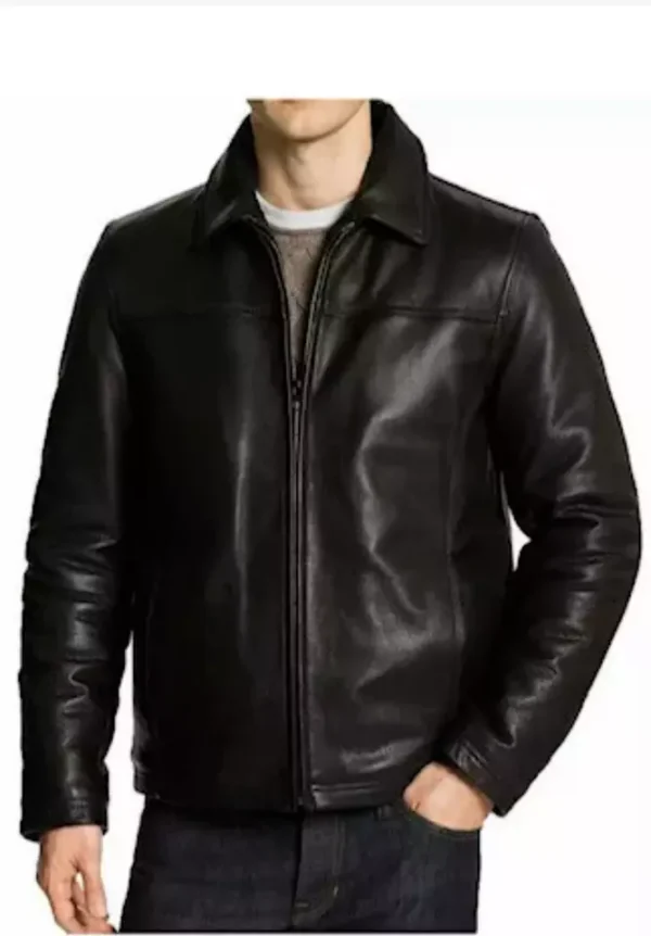 Men's Black Leather Flight Bomber Jacket with Lining