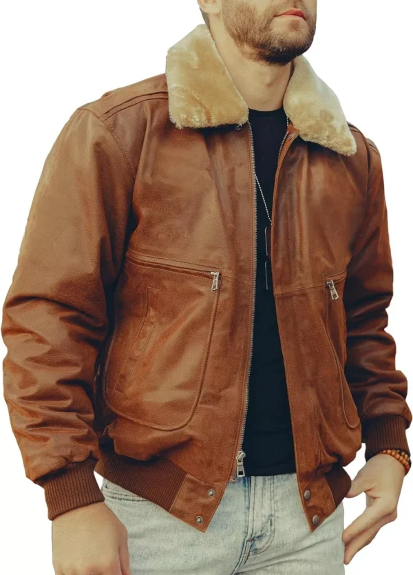 A-2 G-1 Bomber Aviator Distressed Air Force Flight Leather Jacket Men's