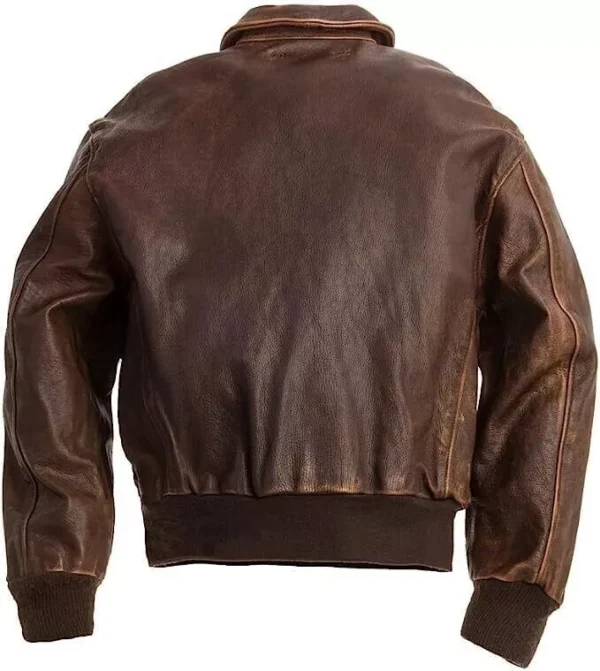 A-2 G-1 Men's Distressed Brown Leather Bomber Jacket - Navy Aviator Style - Image 2