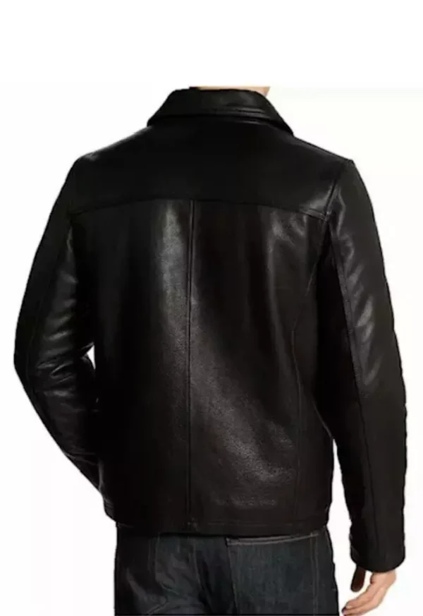Men's Black Leather Flight Bomber Jacket with Lining - Image 2