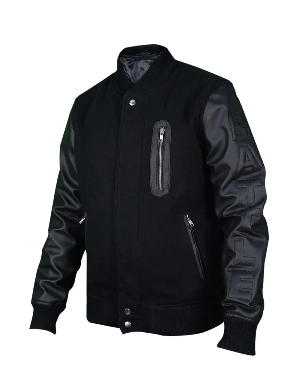Black Varsity Jacket with Faux Leather Sleeves - Image 5