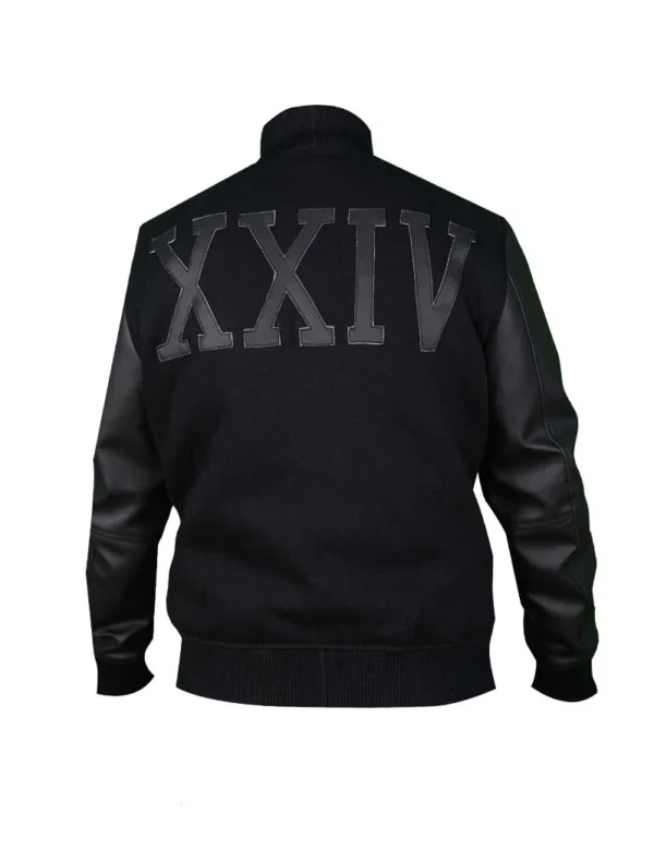 Black Varsity Jacket with Faux Leather Sleeves - Image 3
