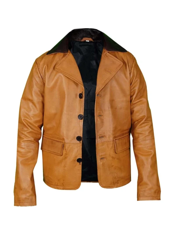 Men's Tan Brown Leather Jacket - Image 2
