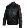 Men's Black Leather Biker Jacket with Red Stripes - Image 4